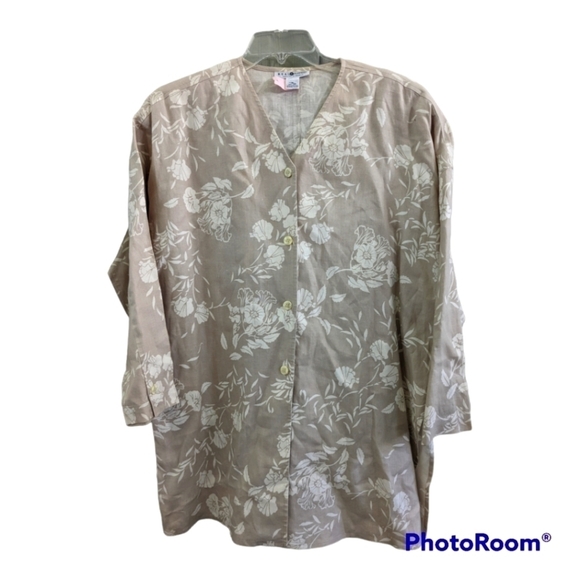𝅺Real Clothes by Saks linen button up floral tunic Size XL EUC - Picture 1 of 4